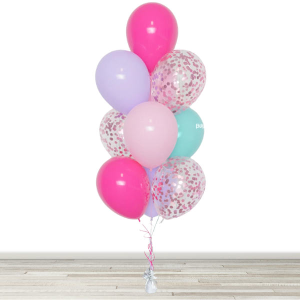 Pink, Lilac and Teal Confetti Balloon Bouquet - 10 Balloons