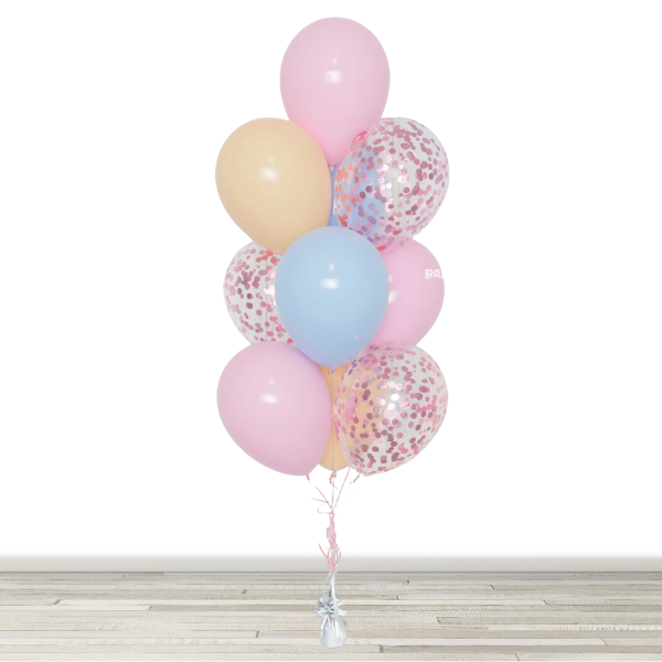 Blush, Baby Pink and Blue Confetti Balloon Bouquet - 10 Balloons