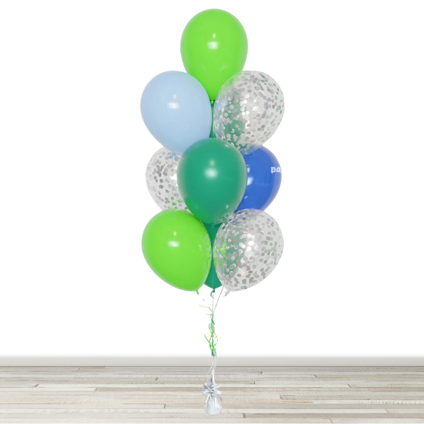 Blue and Green Confetti Balloon Bouquet - 10 Balloons