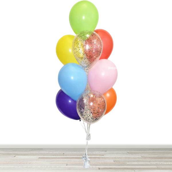 Rainbow Confetti Balloon Bouquet - 10 Balloons