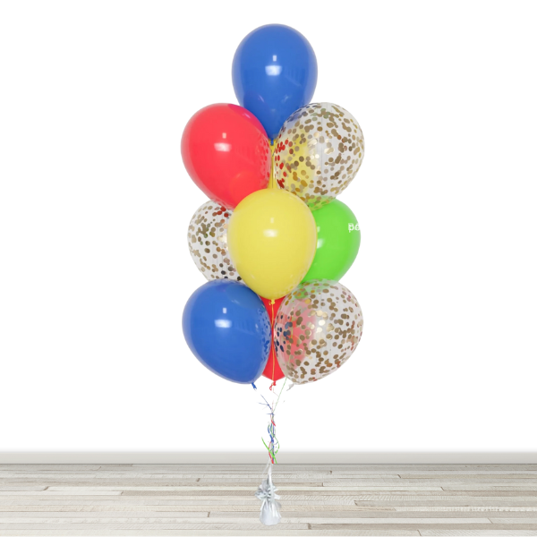 Mario Inspired Confetti Balloon Bouquet - 10 Balloons