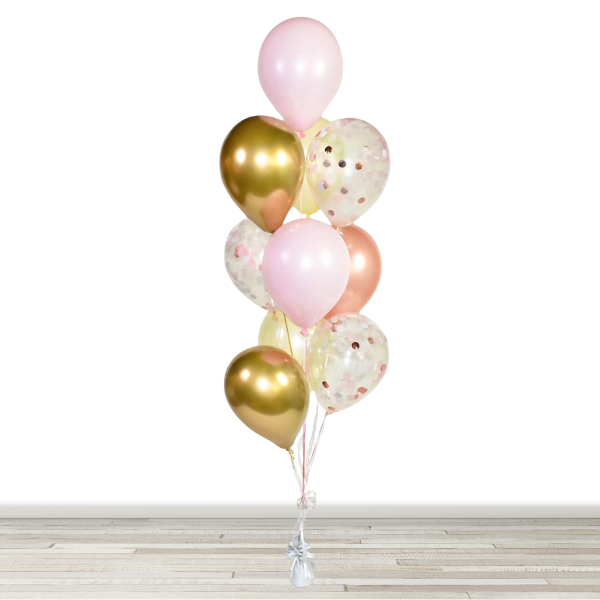 Gold, Rose Gold, Pink and Matte Yellow Confetti Balloon Bouquet - 10 Balloons