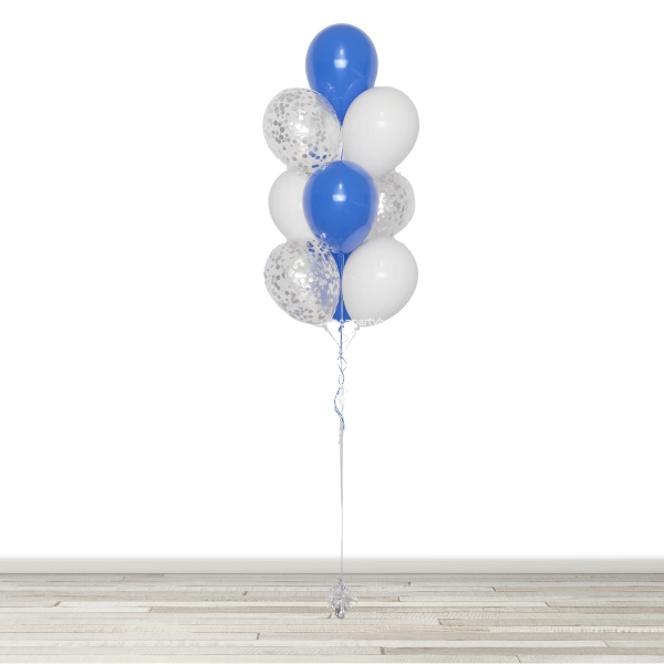 White And Blue Confetti Balloon Bouquet - 10 Balloons