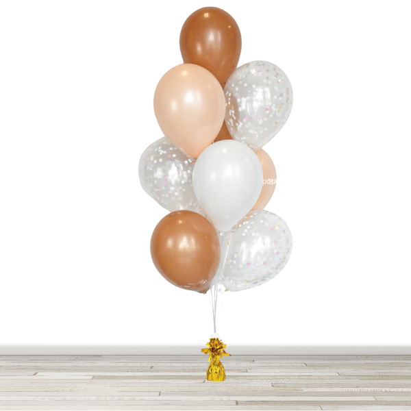 White, Blush and Latte Confetti Balloon Bouquet - 10 Balloons