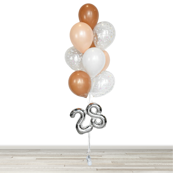 White, Blush and Latte Balloon Bouquet with 16" Number- 10 Balloons