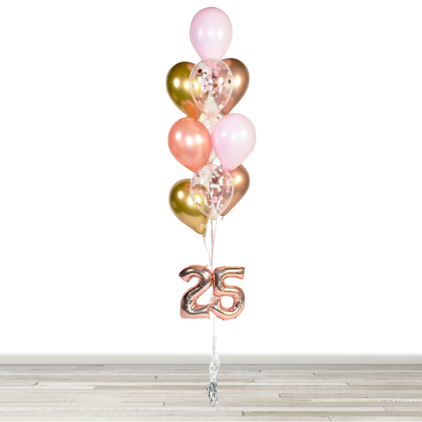 Rose Gold, Gold and Pink Confetti Balloon Bouquet with 16" Number- 10 Balloons