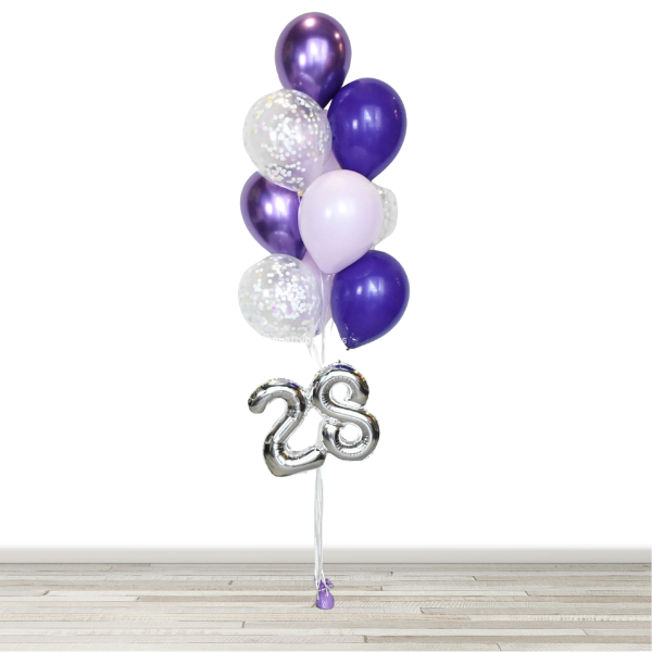 Lilac, Purple and Chrome Purple Confetti Balloon Bouquet with 16" Number- 10 Balloons