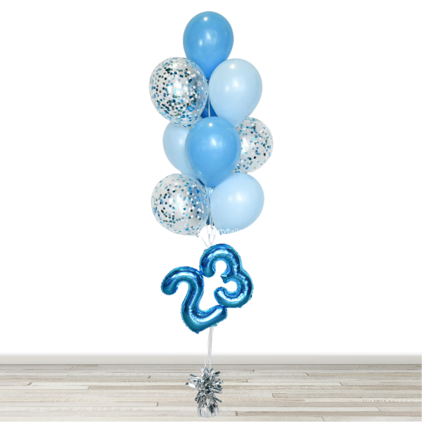 Sky Blues Confetti Balloon Bouquet with 16" Number- 10 Balloons