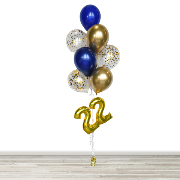 Navy and Chrome Gold Confetti Balloon Bouquet with 16" Number- 10 Balloons