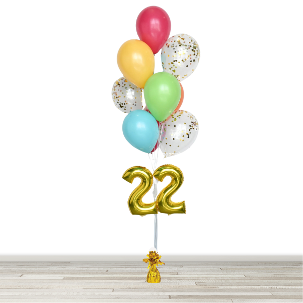 Rainbow Confetti Balloon Bouquet with 16" Number- 10 Balloons