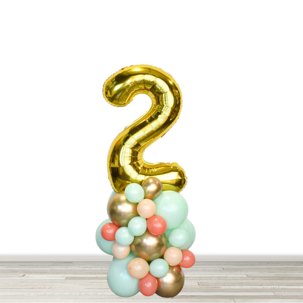 Chrome Gold, Mint, Coral, Blush Number Balloon Column - 34" Number