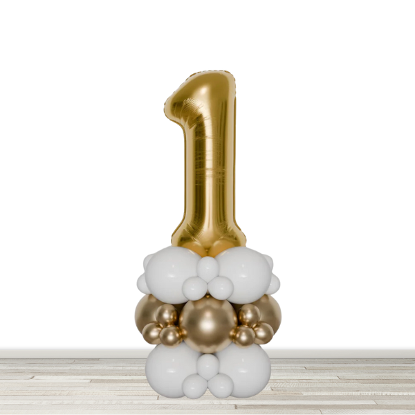 White and Chrome Gold Number Balloon Column - 34" Number