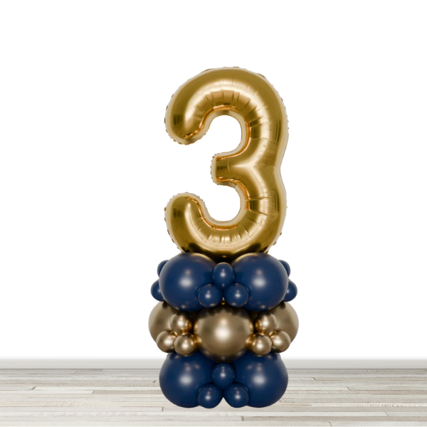 Navy and Chrome Gold Number Balloon Column - 34" Number