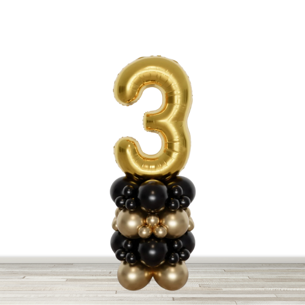 Black and Chrome Gold Number Balloon Column - 34" Number