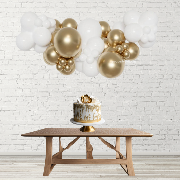 White and Chrome Gold Balloon Garland