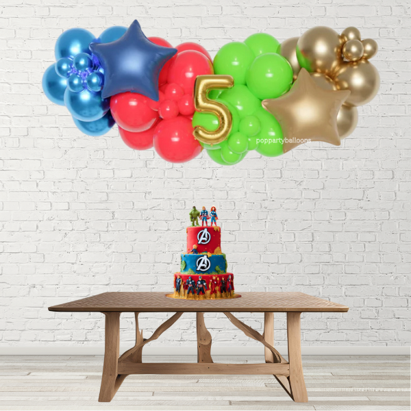 Marvel Avengers Inspired Balloon Garland with 16" Number and Foil Stars