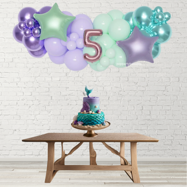 Mermaid Balloon Garland with 16" Number and Foil Stars