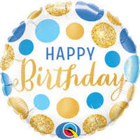 Happy Birthday 18" Foil Balloon - Blue Yellow Dot - POPPartyballoons