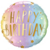 Happy Birthday 18" Foil Balloon - Pastel and Gold - POPPartyballoons